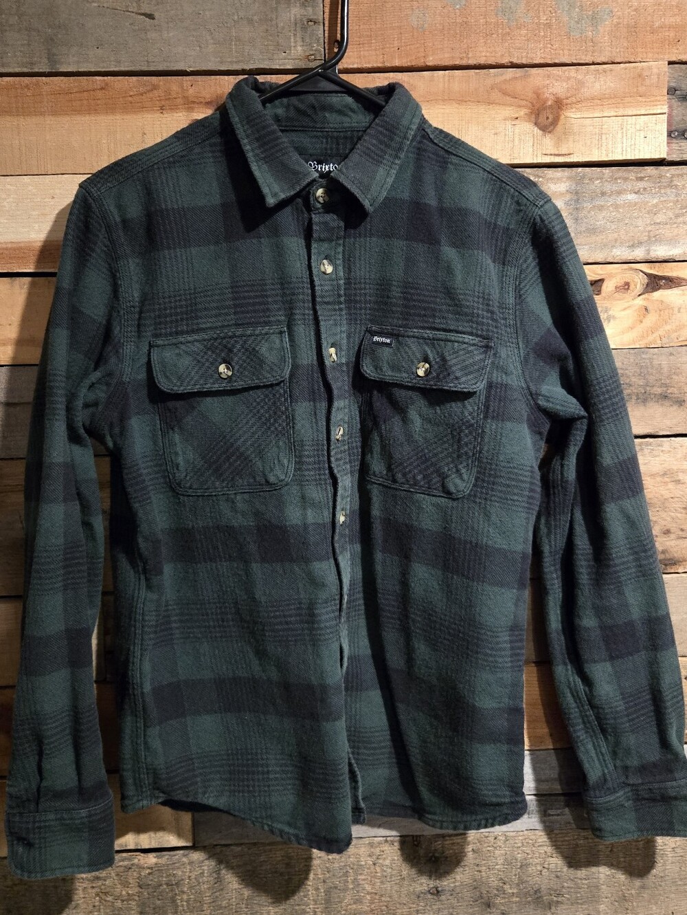 Men's Brixton Green and Black Plaid Button-Up Shirt